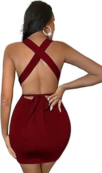 LXXWMxBH Summer Mini Dresses for Women 2024 Tie Back Neck